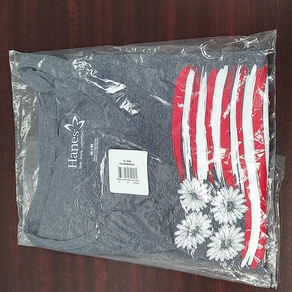 Hanes V Neck T-Shirt with Daisy Flag - Navy Heather (See Description on … - Picture 12 of 16